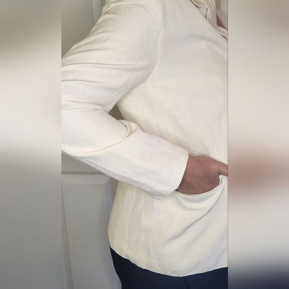 Express 11/12 Cream Lngslv Pockets Lined 55%SILK 45%LINEN Buttons Women Jacket - Picture 9 of 9